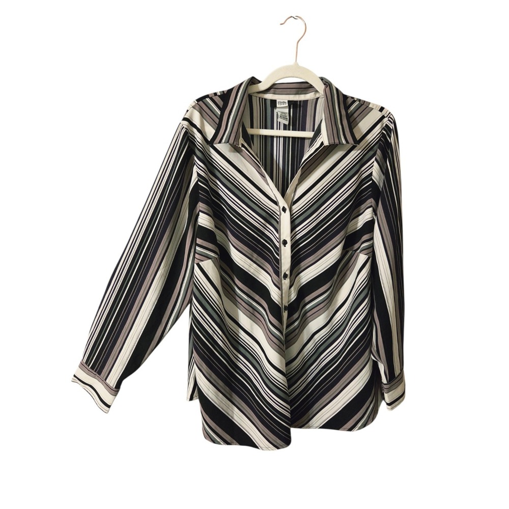 Black Purple Striped Career/Officewear Long Sleeve Button-Down Blouse 18/20W